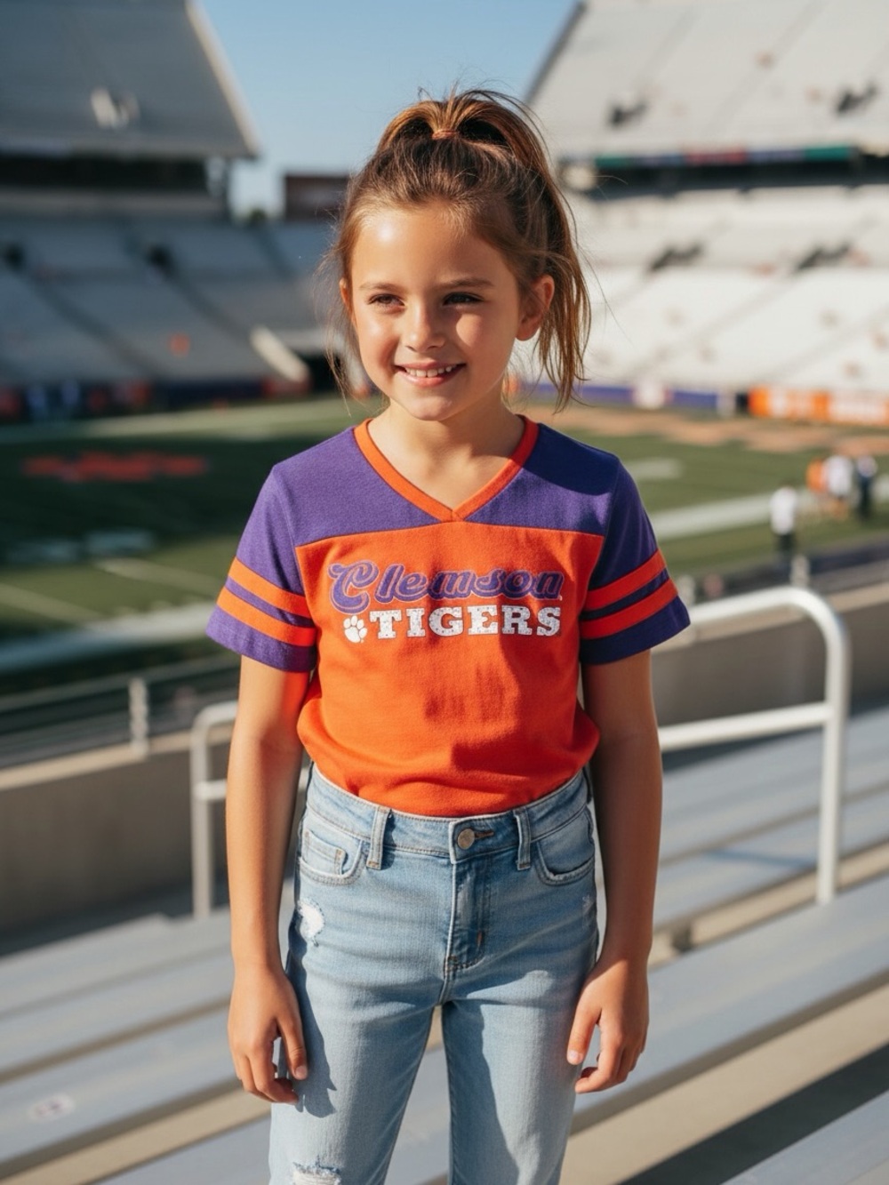 Colosseum Kids Orange and Purple V-Neck Clemson Tee